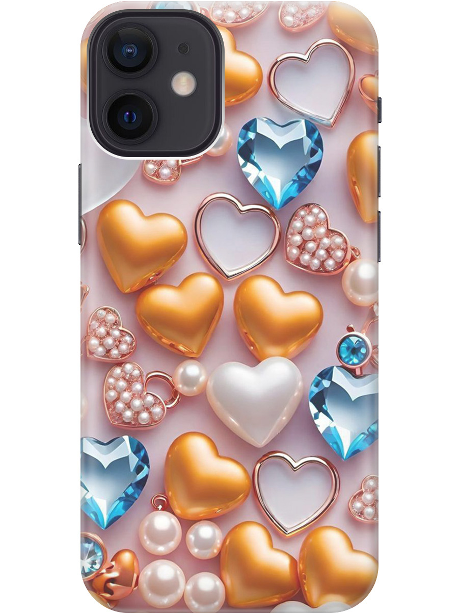 

Силиконовый чехол на Apple iPhone 12 Mini с принтом "Украшения и сердечки", Прозрачный;белый;золотистый;голубой, 723374091