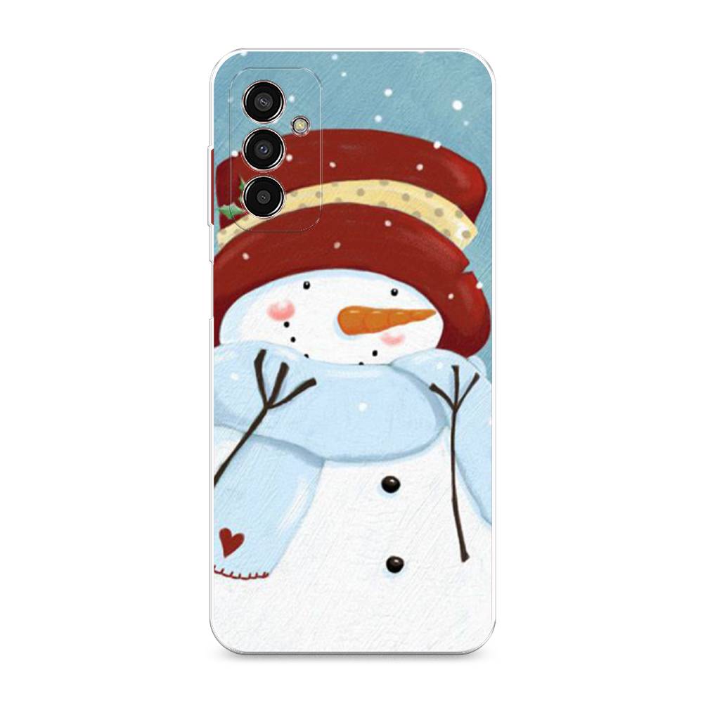 

Чехол на Samsung Galaxy M13 "Застенчивый снеговик", Голубой;белый;красный, 2106850-5