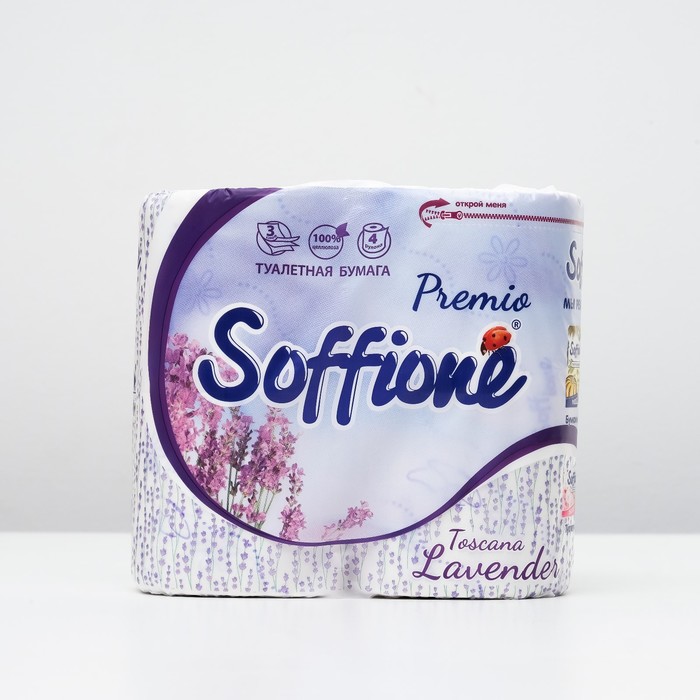 Туалетная бумага Soffione Premium Toscana Lavender, 3 слоя, 4 рулона туалетная бумага zeno premium lavender трёхслойная 12 рулонов