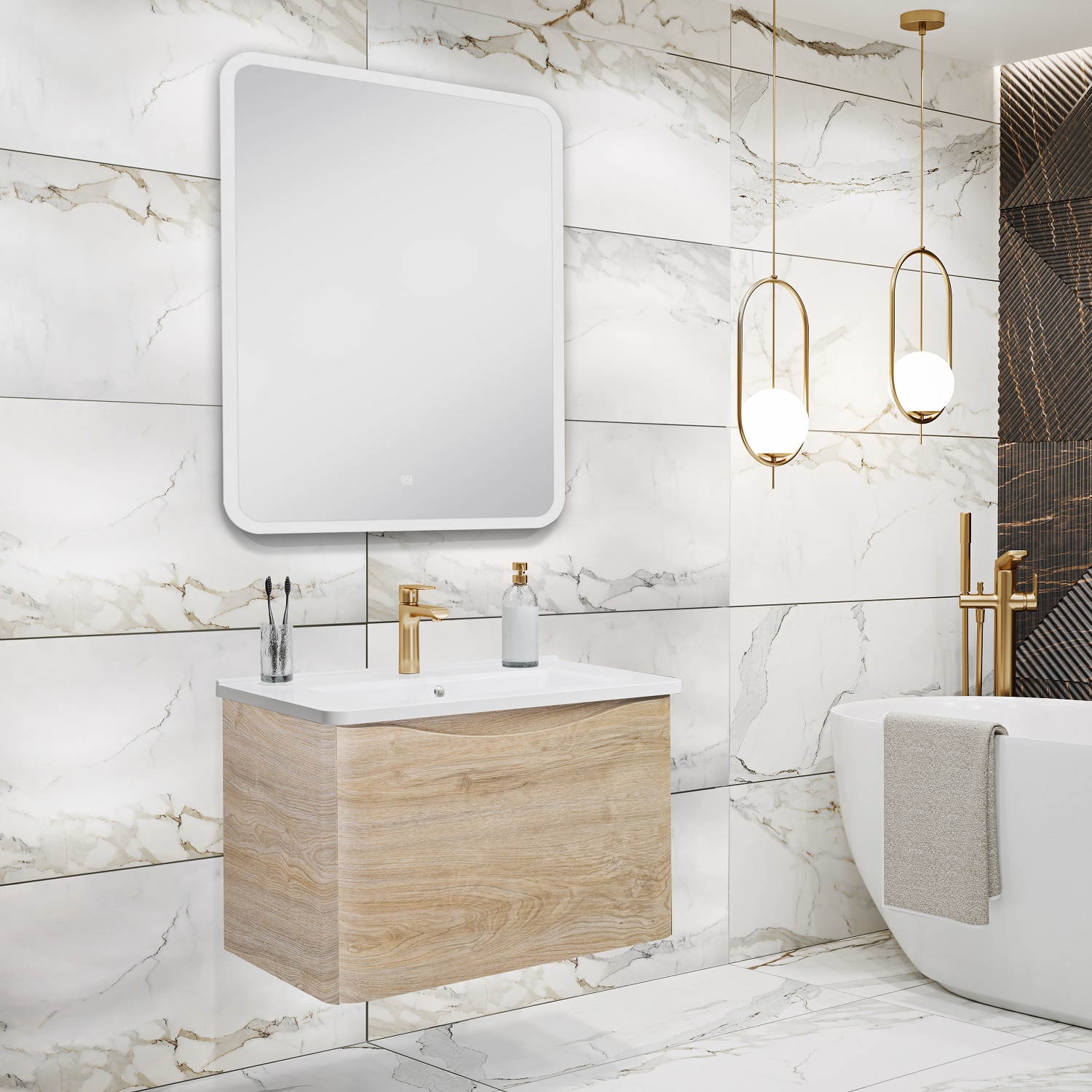 Мебель для ванной Runo Тоскана 60 с зеркалом Руан 60х80 светлое дерево