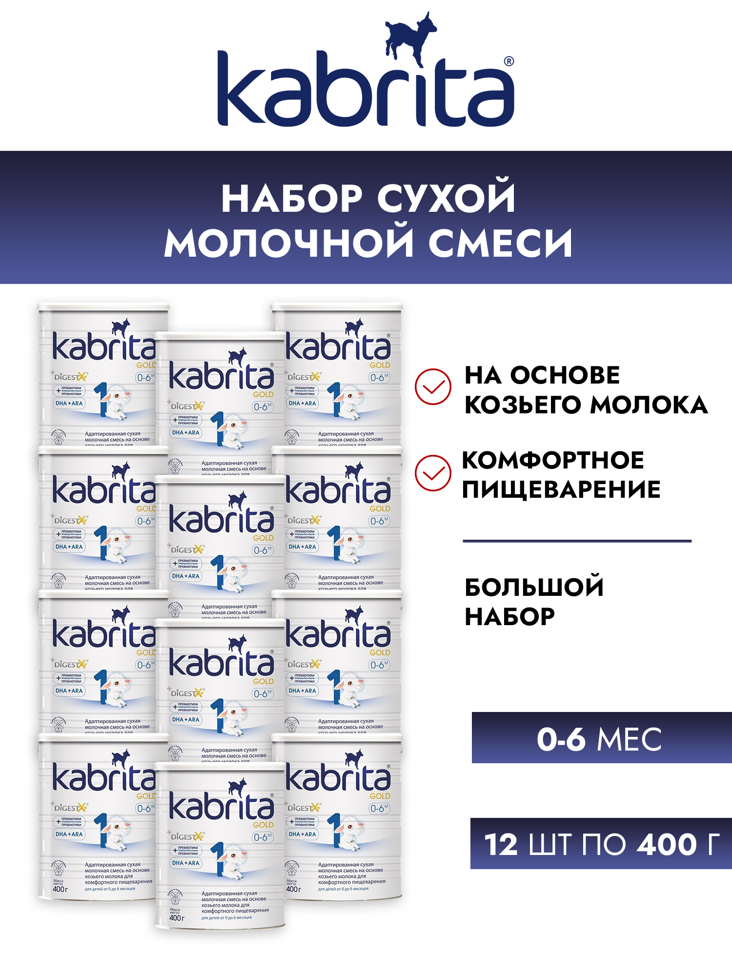 Набор Смесь Молочная Kabrita 1 Gold 400гр,12шт Упак