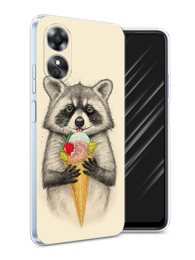 

Чехол Awog на Oppo A17 "Енот с мороженым", Бежевый;серый, 2512050-10