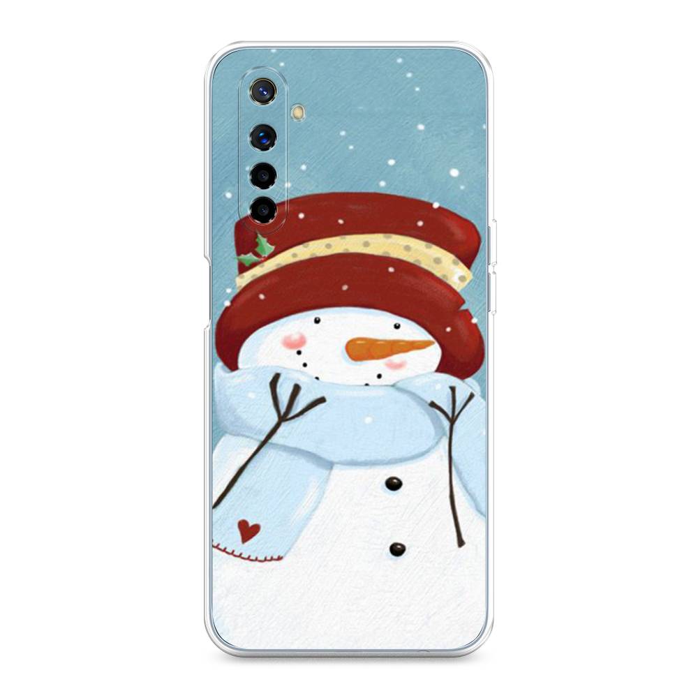

Чехол на Realme 6 "Застенчивый снеговик", Голубой;белый;красный, 252750-5