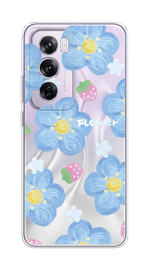 

Чехол на Oppo Reno 12 Pro "Цветы и клубники", Прозрачный;голубой;белый, 2517150-1