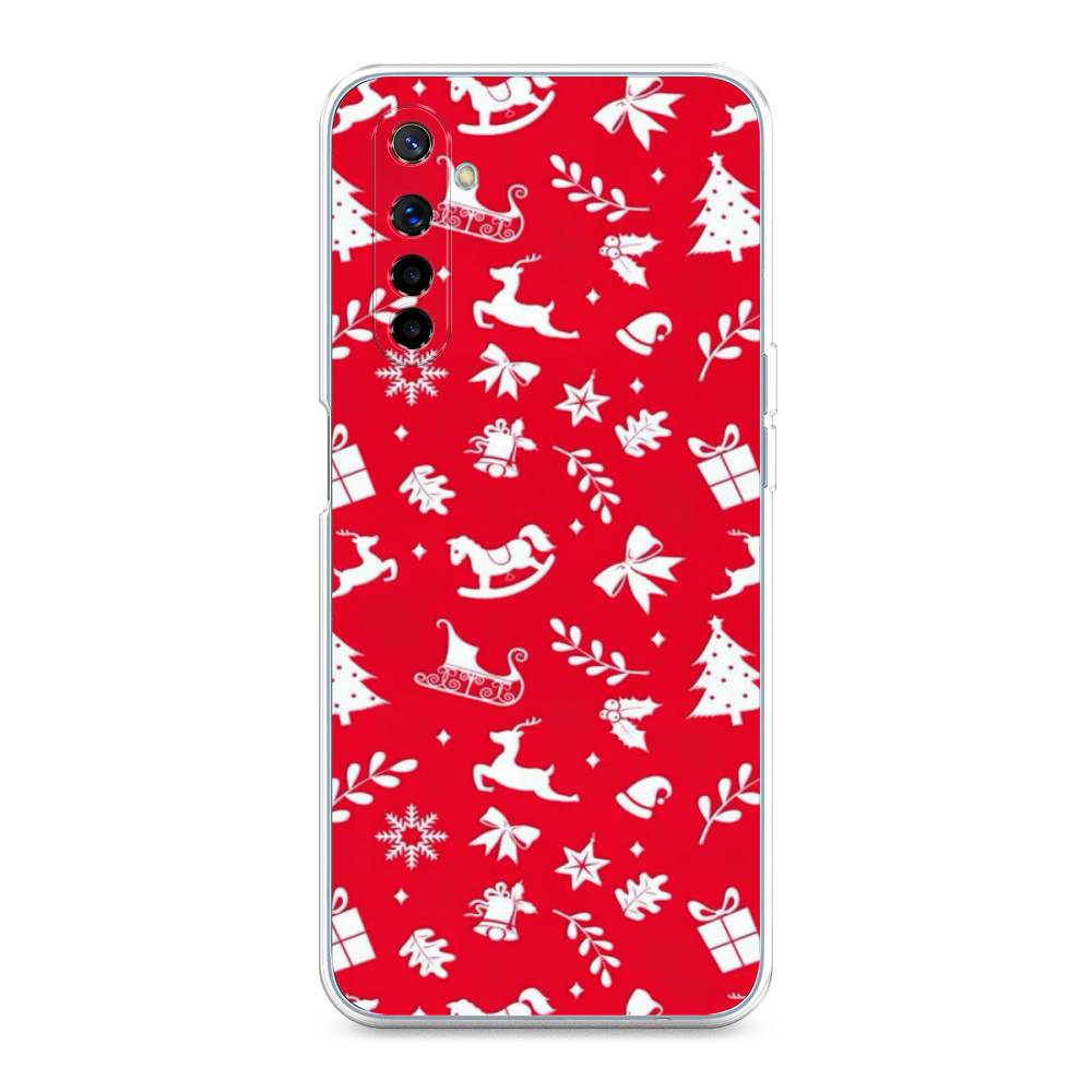 

Чехол на Realme 6 "Красный новогодний фон", Красный;белый, 252750-5