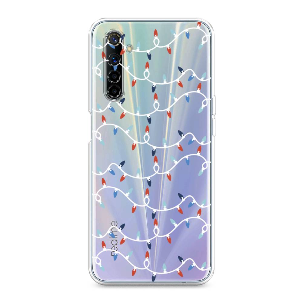 

Чехол на Realme 6 "Разноцветная гирлянда", Белый;красный;синий, 252750-5