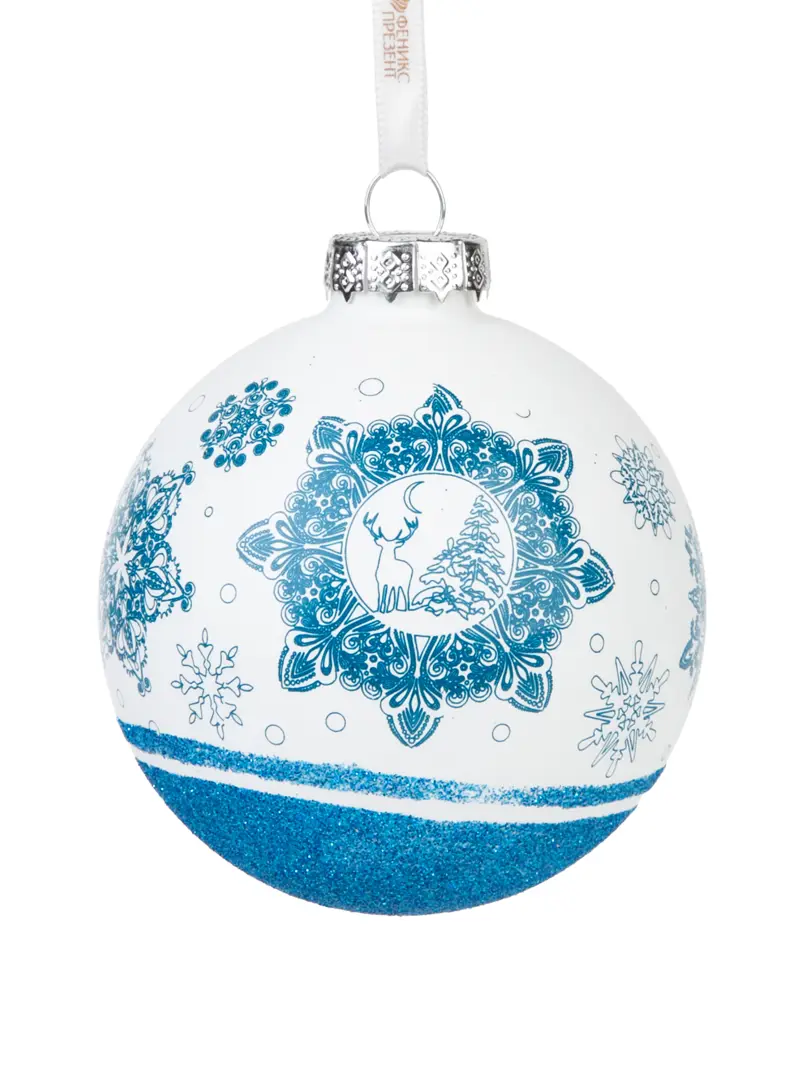 

Шар ёлочный Christmas Голубые узоры 8 см стекло белый/синий