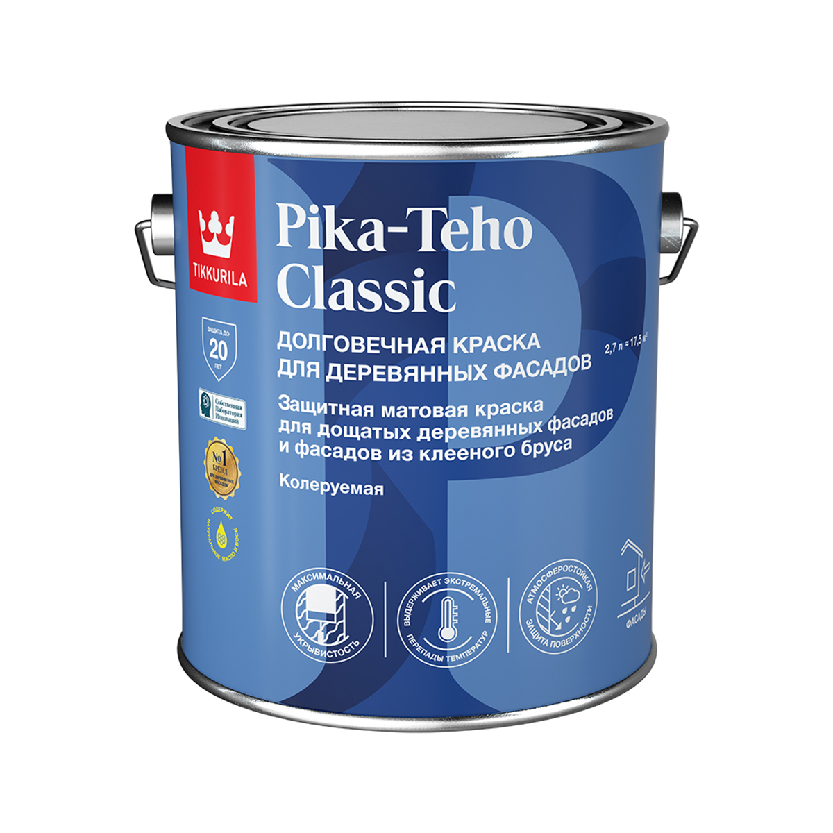 фото Краска для деревянных фасадов tikkurila pika-teho classic, матовая, база с, бесцвет., 2,7л