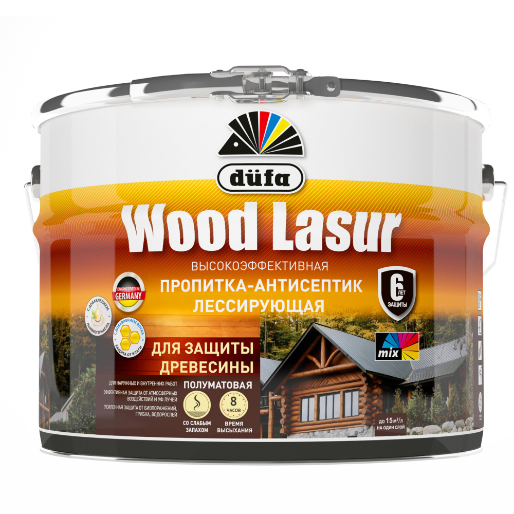 фото Пропитка-антисептик лессирующая для защиты древесины dufa wood lazur орех 9 л