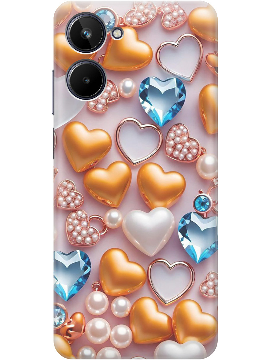 

Силиконовый чехол на Realme 10 4G с принтом "Украшения и сердечки", Прозрачный;белый;золотистый;голубой, 762098291