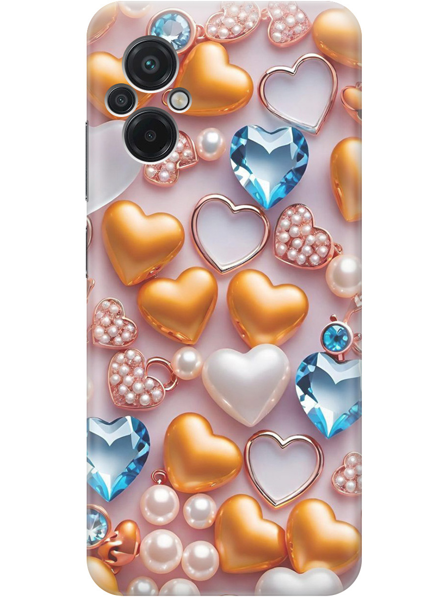 

Силиконовый чехол на Xiaomi Poco M5 с принтом "Украшения и сердечки", Прозрачный;белый;золотистый;голубой, 745400991