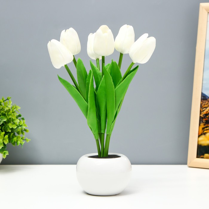 фото Risalux ночник "белые тюльпаны" led 1,2вт 4000к белый 9х9х25см