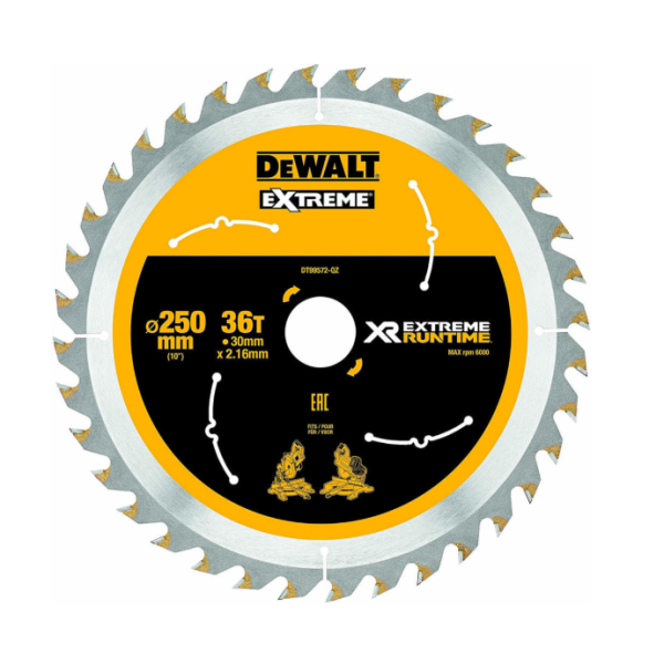 Пильный диск DEWALT DT99572 EXTREME RUNTIME, 250х30 мм диск пильный по дереву dewalt extreme tfz5 dt4370 qz 216х30х2 6 мм 60 зубьев