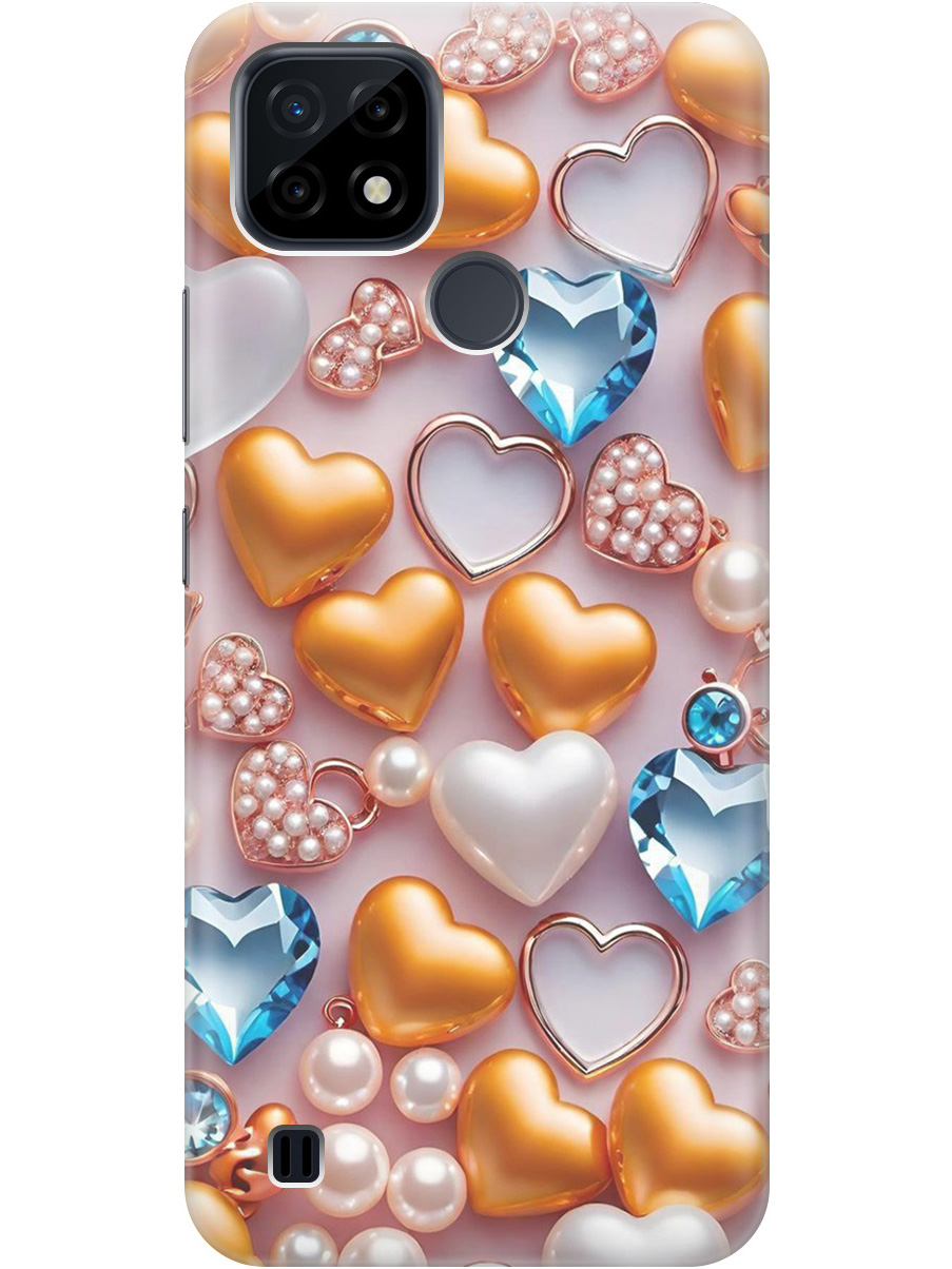 

Силиконовый чехол на realme C21 с принтом "Украшения и сердечки", Прозрачный;белый;золотистый;голубой, 726147591
