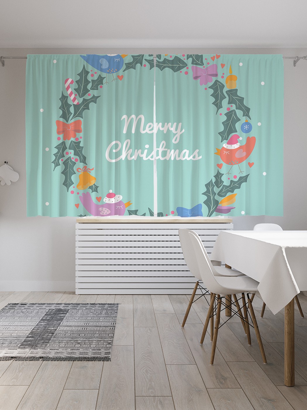 фото Классические шторы joyarty "рождественский венок", oxford delux, 2 полотна 145x180 см