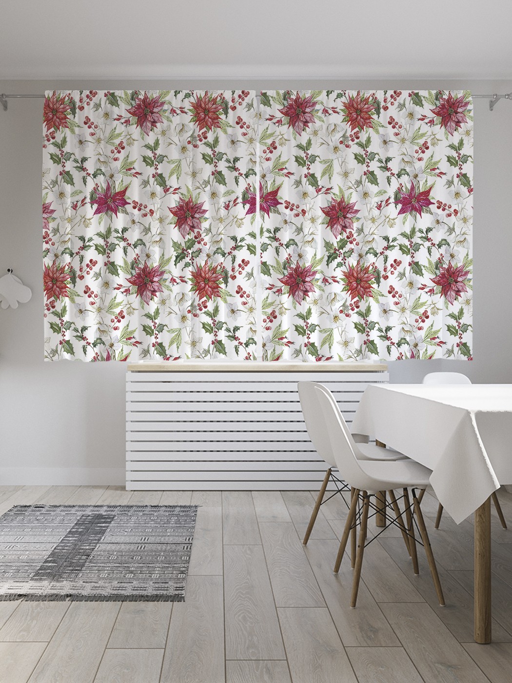 

Классические шторы JoyArty "Пуансеттия рождественская", Oxford DeLux, 2 полотна 145x180 см, Пуансеттия рождественская