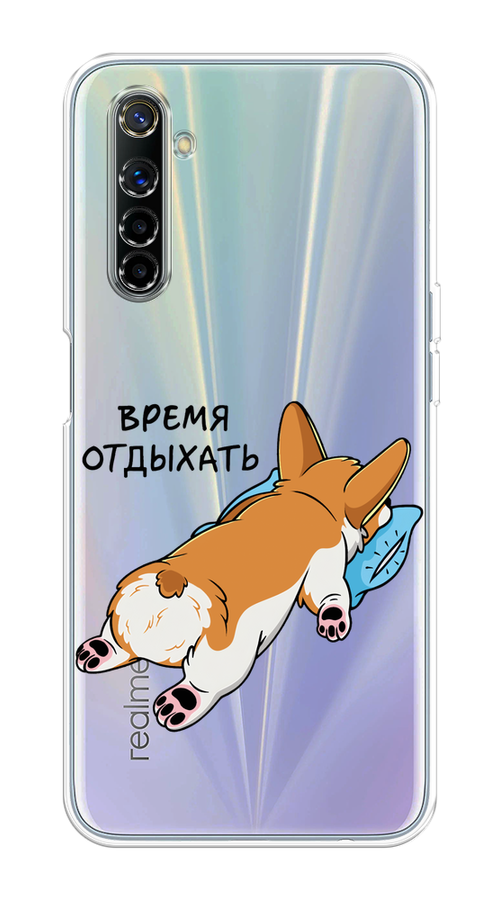 

Чехол на Realme 6 "Корги отдыхает", Черный;коричневый;голубой, 252750-1