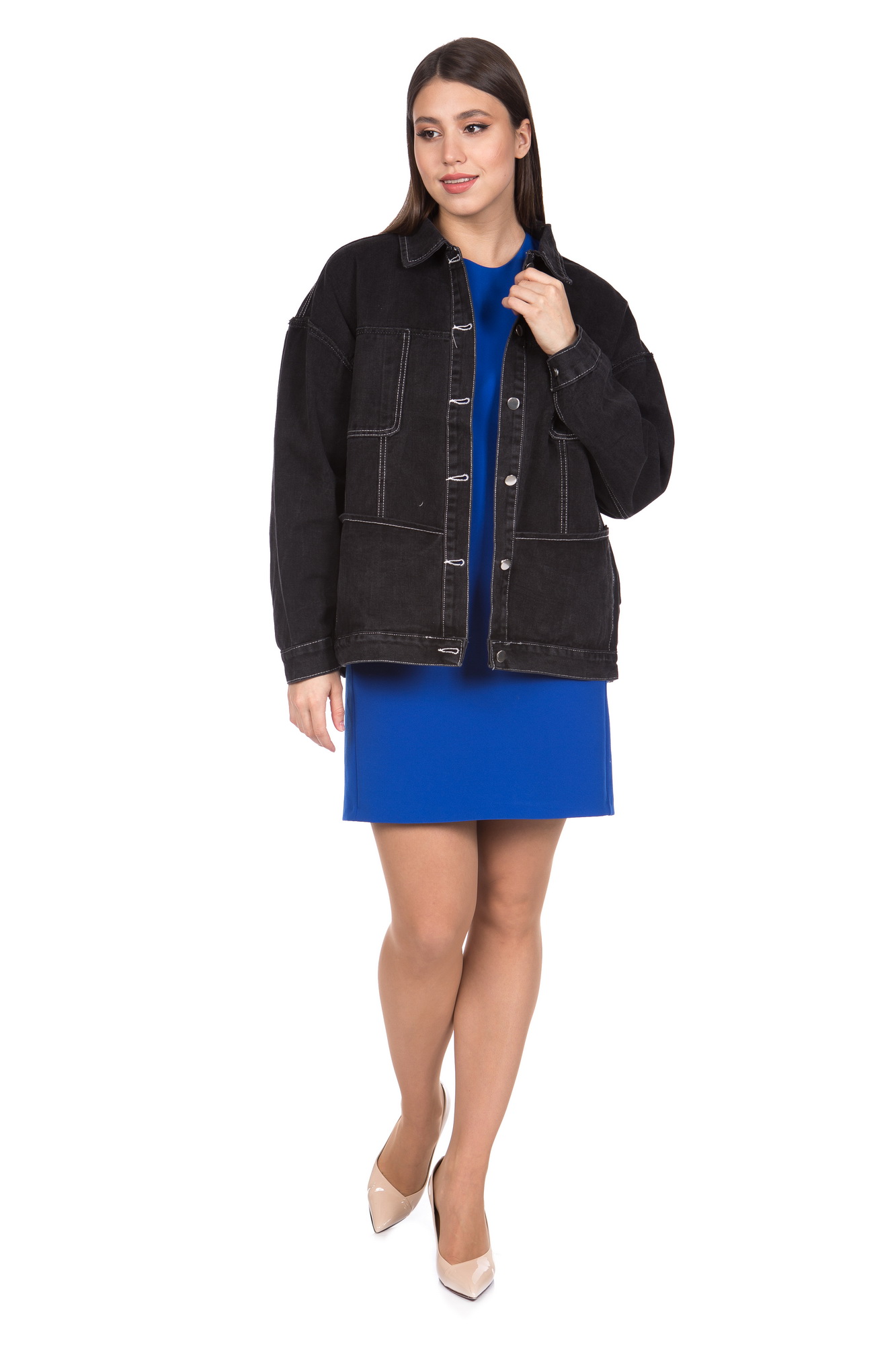 Джинсовая куртка женская МОСМЕХА 8021701 черная 56 RU