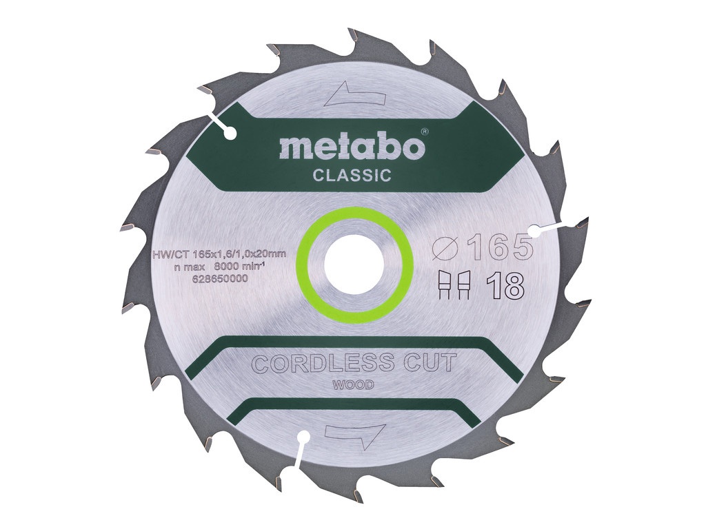 фото Диск metabo cordless cut classic пильный по дереву 165x20мм. 628650000