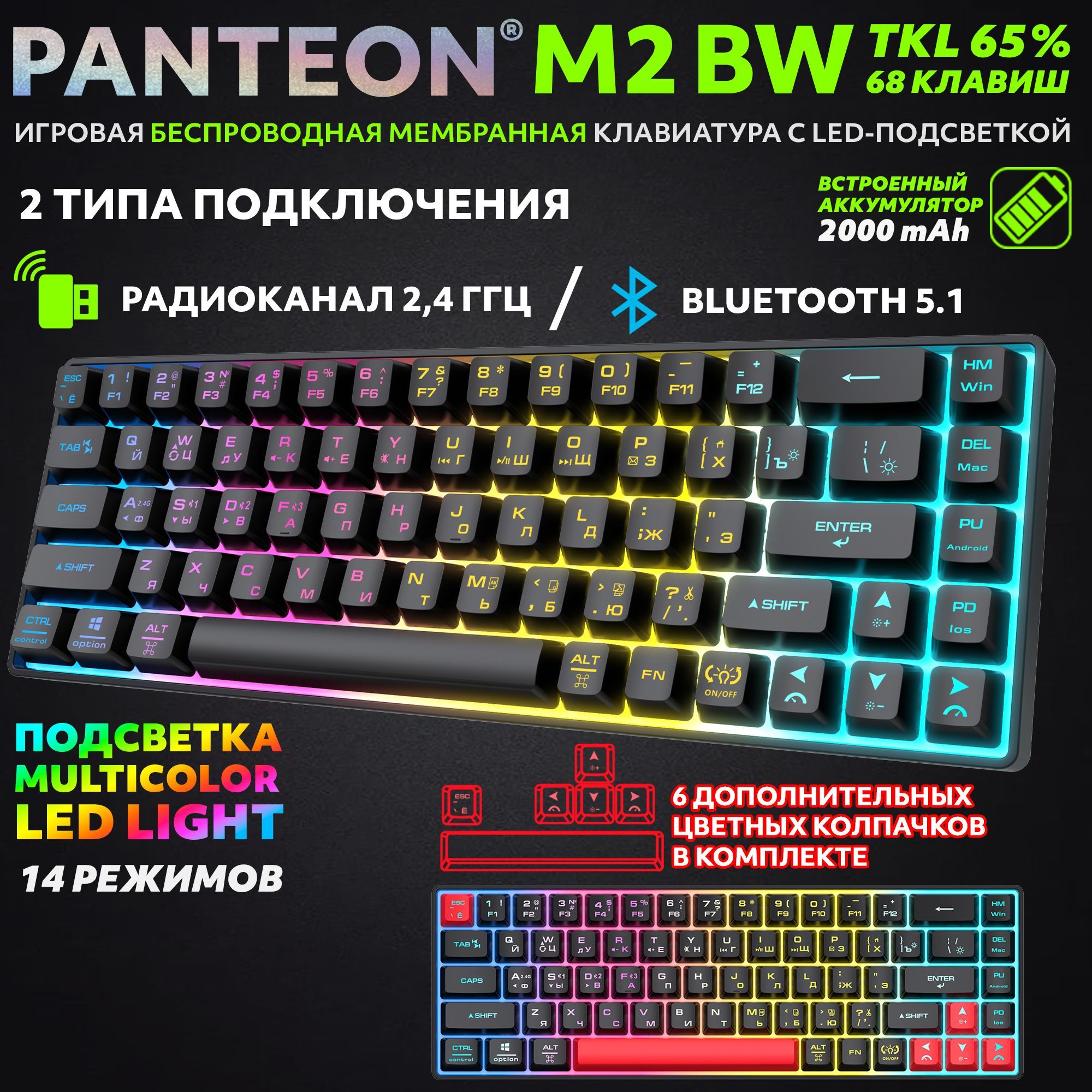 Беспроводная клавиатура PANTEON M2 BW 165 черный (M2 BW Black)