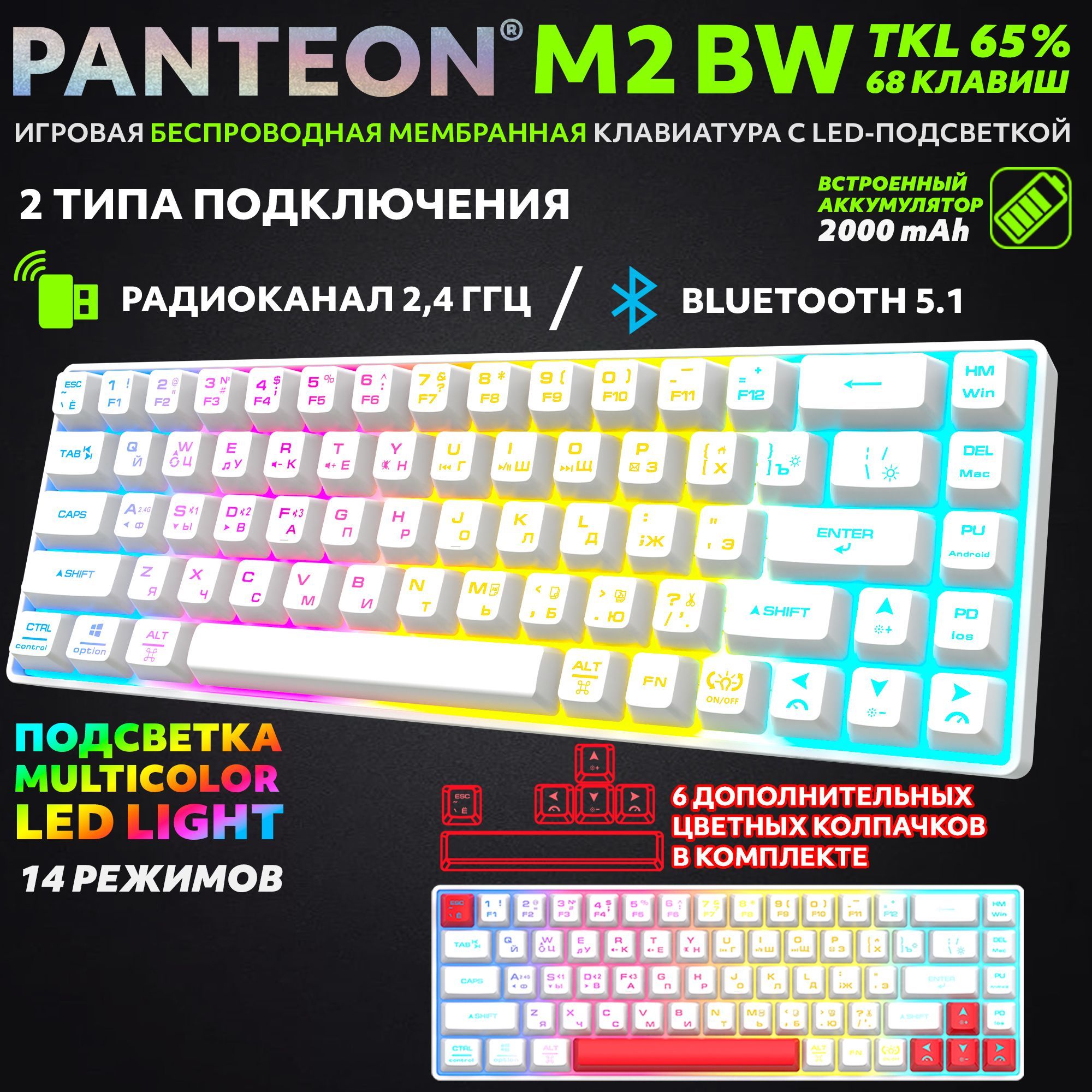 Беспроводная клавиатура PANTEON M2 BW 166 белый (M2 BW White)