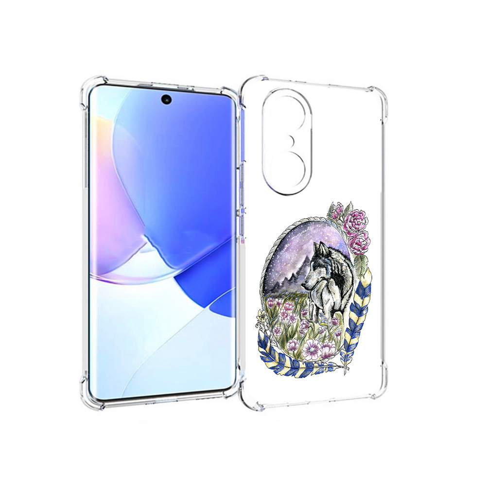 

Чехол MyPads Tocco для Honor 60 Pro нарисованный волк в цветах с перьями, Прозрачный, Tocco