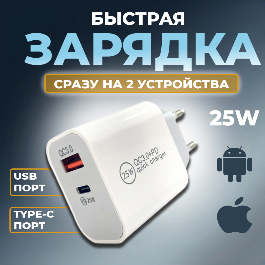 Сетевое зарядное устройство Лусно type-c - usb 1xUSB Type-C, USB 2.0 Type-A 6 А