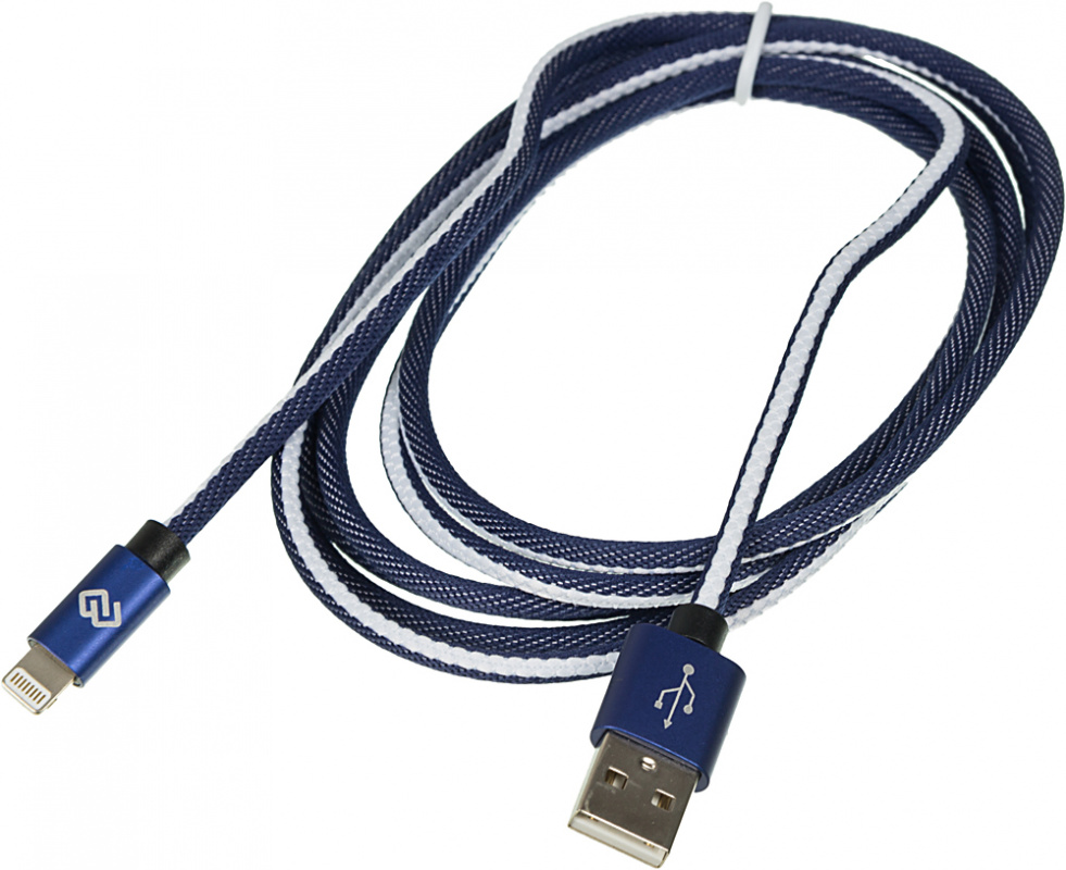 Кабель DIGMA Lightning - USB в оплетке, 2А, 1.2 м, синий (light-1.2m-bl)