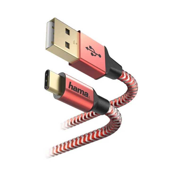 

Кабель HAMA 178296 USB - Type-C, в оплетке, 1.5 м, красный