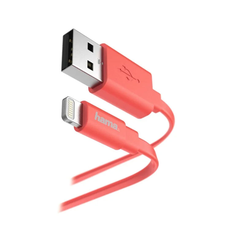 Кабель HAMA USB - Lightning, MFI, плоский, 1.2 м, розовый [00173645]