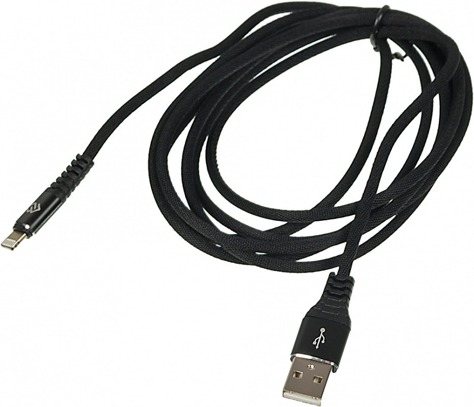 Кабель DIGMA Lightning - USB в оплетке, 2А, 2 м, черный (light-2m-braided-blk)