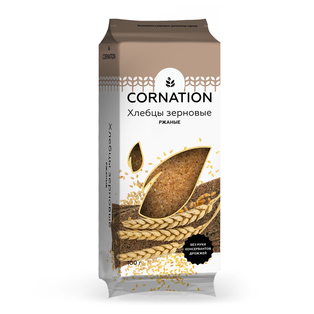 

Хлебцы зерновые ржаные CORNATION, натуральные, без муки, 100 г, Хрустящие хлебцы