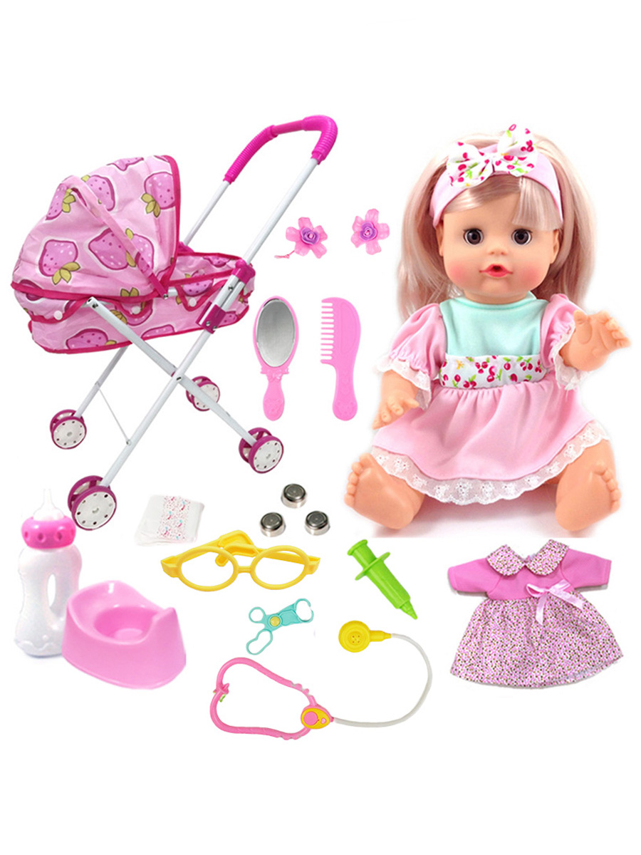 Кукла StarFriend с коляской дочки матери аксессуары подвижная звук 30 см