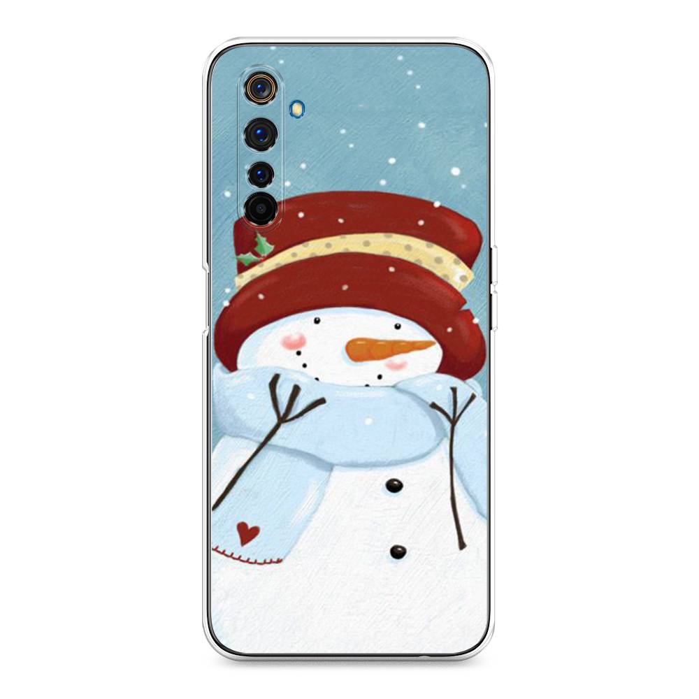 

Чехол на Realme 6 Pro "Застенчивый снеговик", Голубой;белый;красный, 252850-5