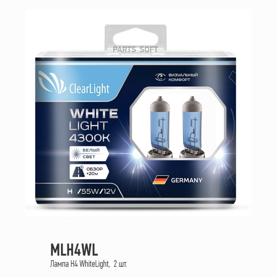 Лампа галоген 12v h4 60/55w p43t clearlight whitelight mlh4wl 4300к