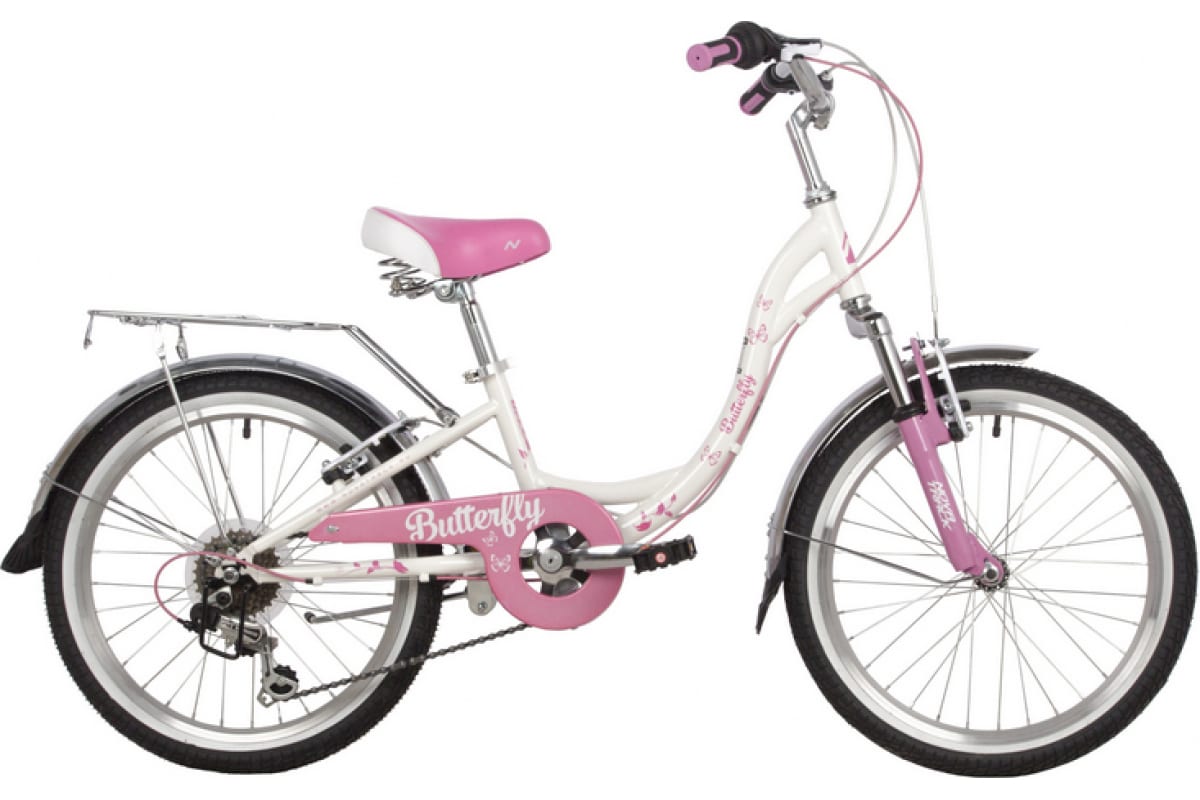 Велосипед NOVATRACK BUTTERFLY 20 сталь белыйрозовый 6 скоростей V-brake 20SH6VBUTTE 1884000₽