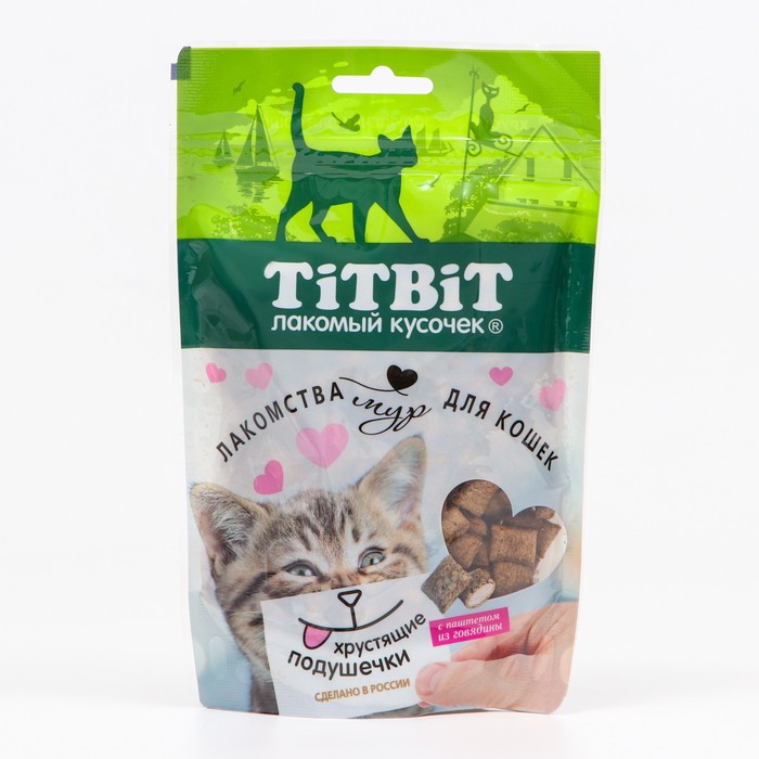 

Хрустящие подушечки для кошек TitBit с паштетом из говядины, 100 г