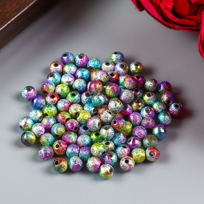 

Набор бусин для творчества пластик "Шершавый шарик бензинового цвета" 10 гр d=0,6 см, Разноцветный