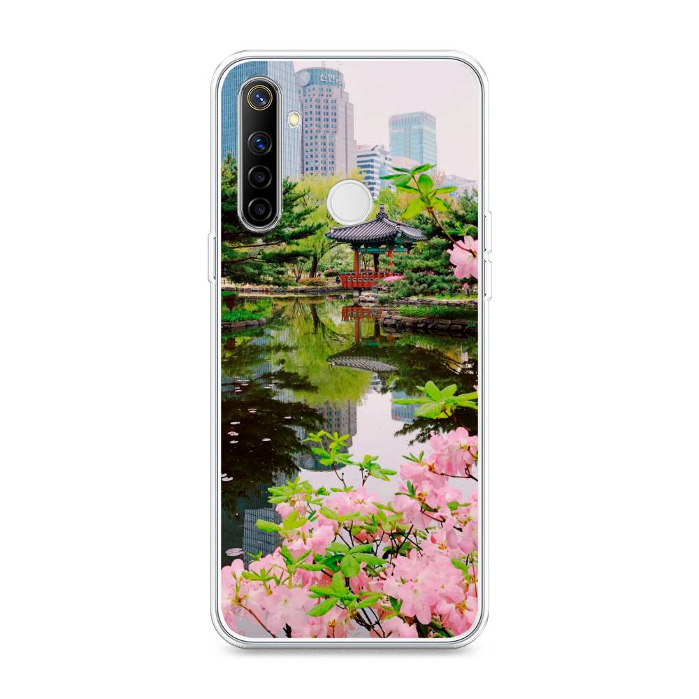 

Чехол на Realme 6i "Сакура возле озера", Зеленый;розовый;голубой, 252950-2