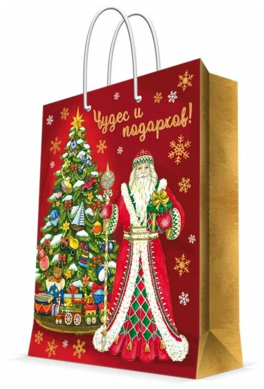 

Пакет подарочный Christmas "Чудес и подарков" 26x32.4 см красный