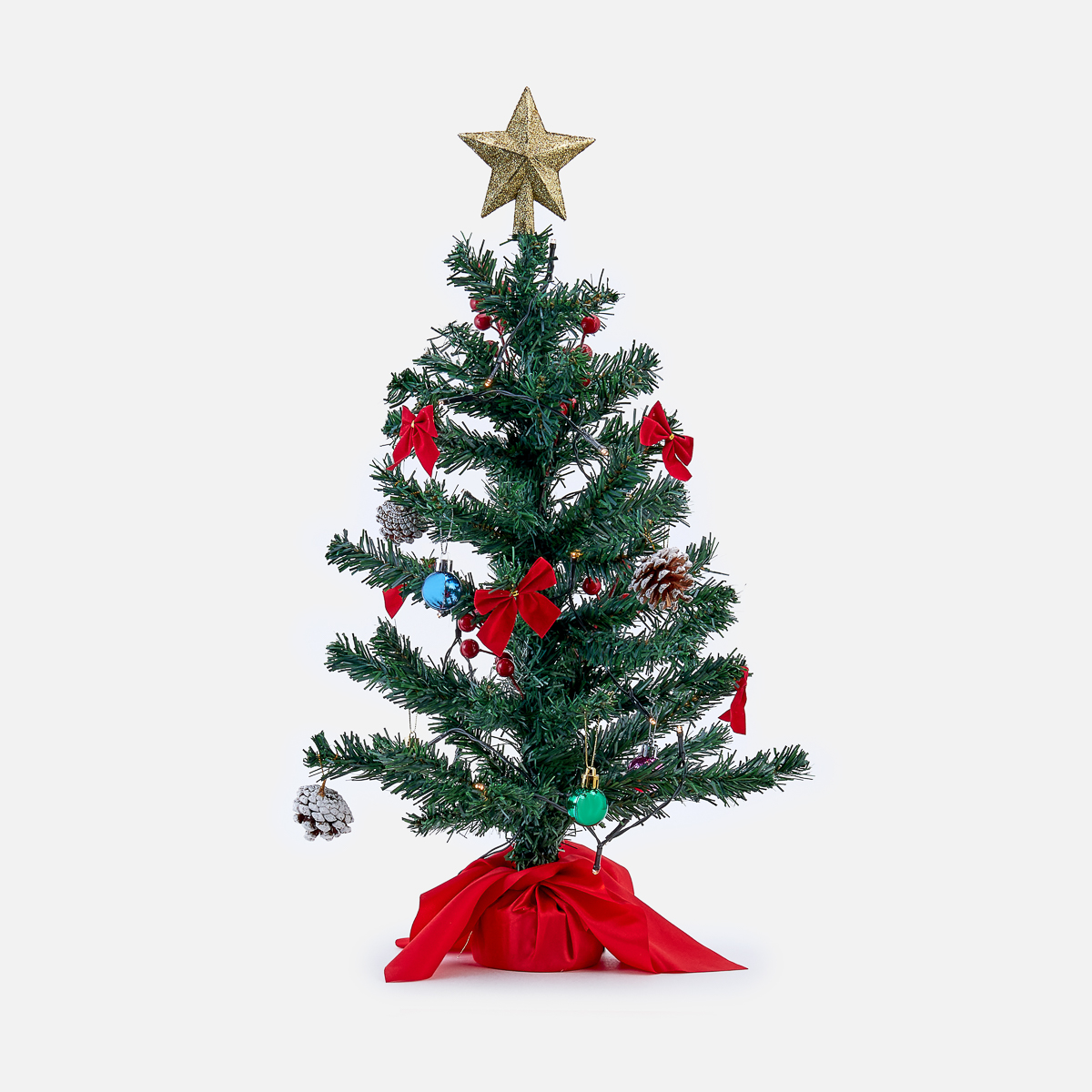 Ель искусственная Yiwu Union Christmas tree с украшениями и led гирляндой 45 см зеленая