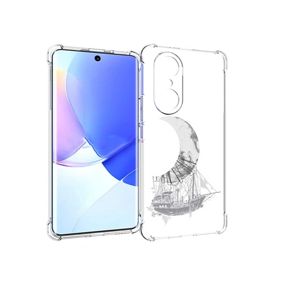 

Чехол MyPads Tocco для Honor 60 Pro черно белый корабль полумесяц, Прозрачный, Tocco