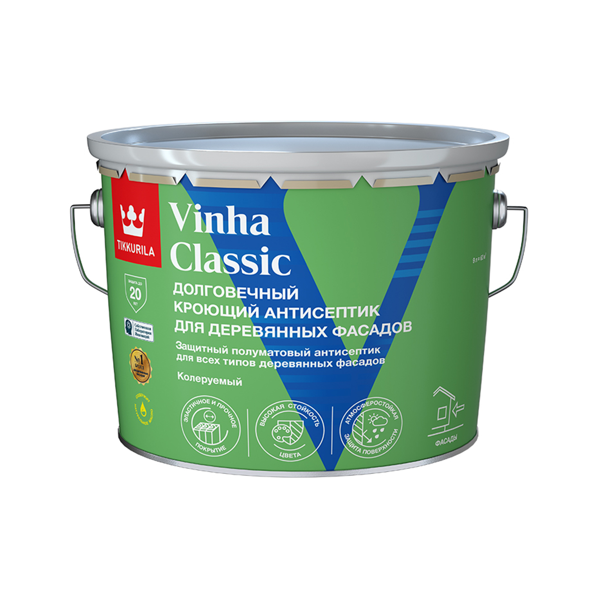 фото Антисептик для деревянных фасадов tikkurila vinha classic, полуматовый, база а, белый, 9 л