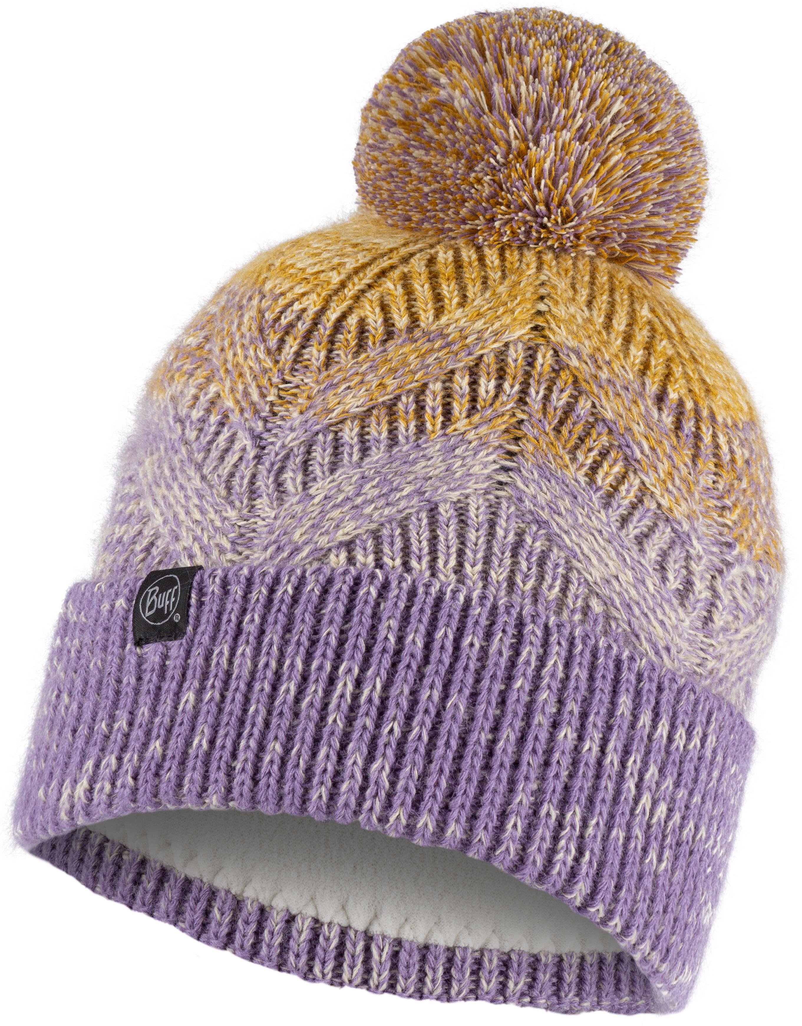 Шапка бини унисекс Buff Knitted & Fleece Band Hat Masha бежевая, фиолетовая, one size