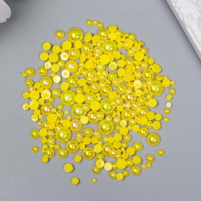 

Декор для творчества пластик "Половинки бусин. Жёлтый перламутр" d=3-10 мм, набор 10 гр, Желтый