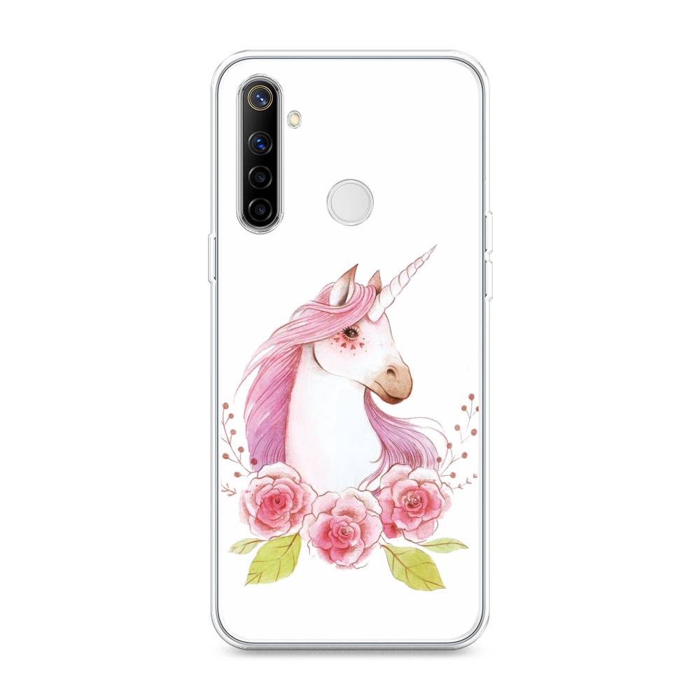 

Чехол на Realme 6i "Единорог цветы", Белый;розовый;серый, 252950-1