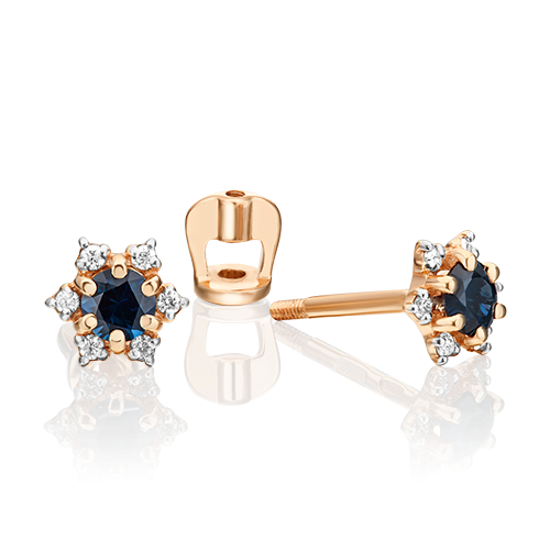 

Серьги пусеты из красного золота PLATINA jewelry 02-0870-00-105-1110-30, сапфир/бриллиант, 02-0870-00-105-1110-30