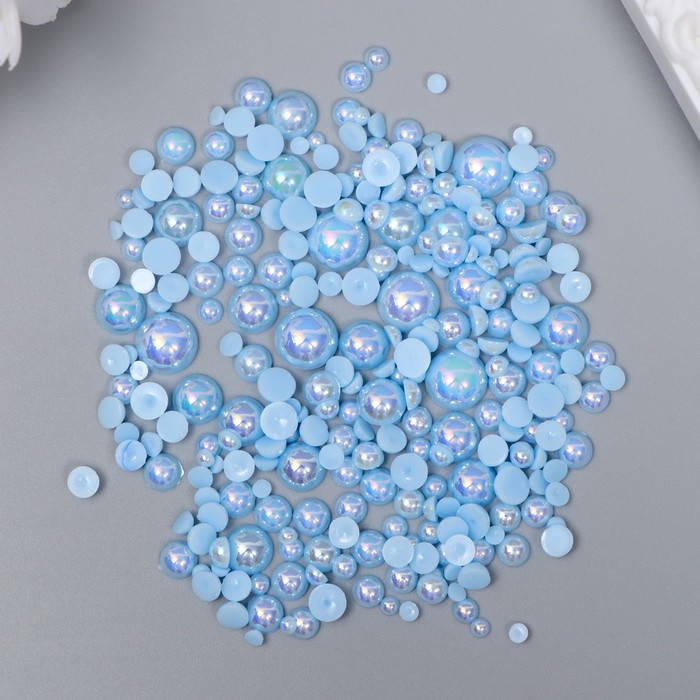 

Декор для творчества пластик "Половинки бусин. Нежно-голубой перламутр" d=3-10мм, набор 10