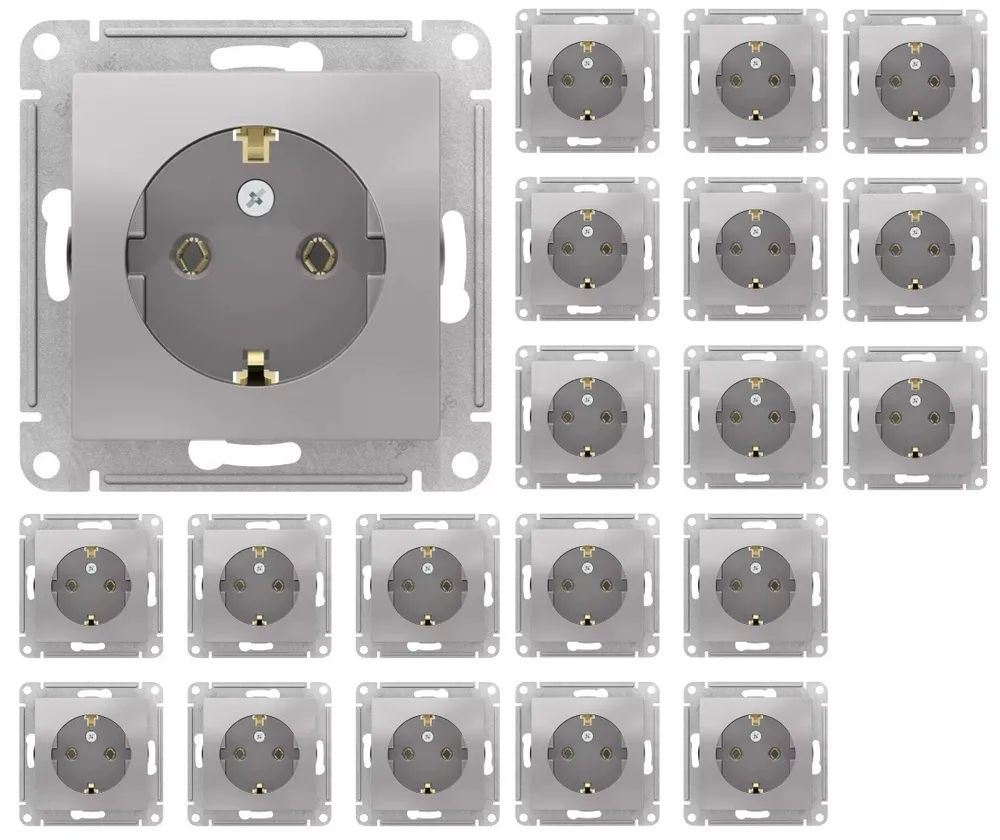 Розетка серебристая с заземлением (20 шт.) Schneider Electric AtlasDesign механизм розетки 600009628587 серебристый