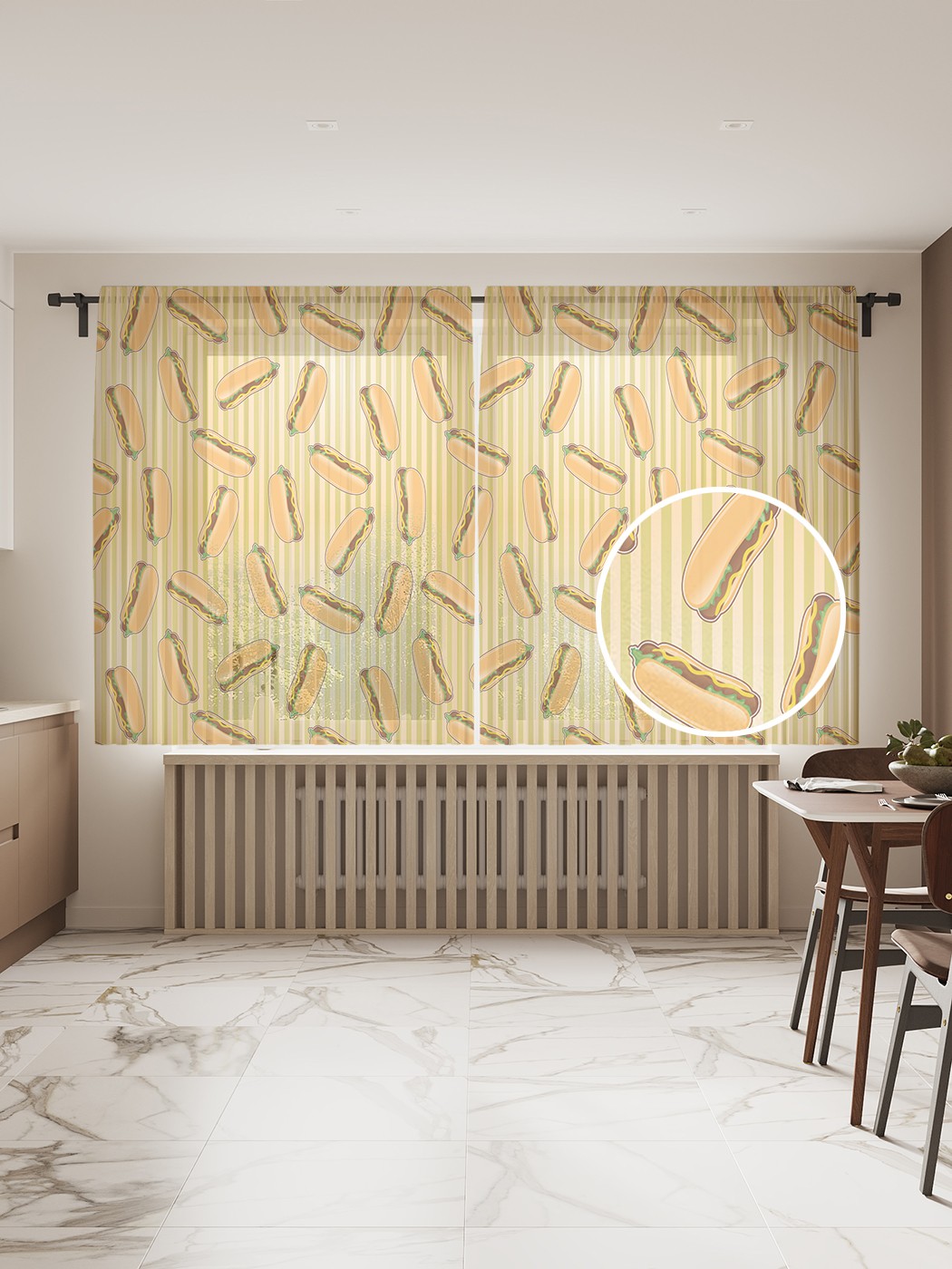 

Фототюль JoyArty "Хот-дог с зеленью" 145x180см (2 полотна со шторной лентой + 50 крючков), Хот-дог с зеленью